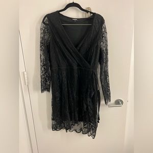 Black, Lace, Tied-Waist Dress